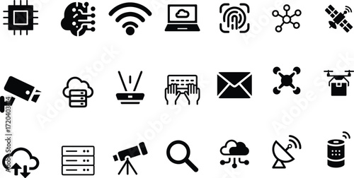 Technology and Digital Innovation Icons with AI and Connectivity Symbols processor chip