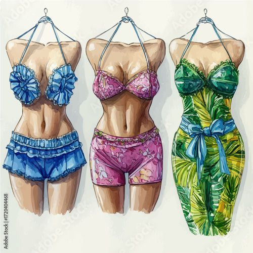 watercolor vector of Rio Street Costumes, isolated on a white background.
