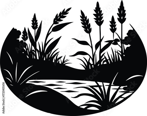 River Delta Plants Silhouette | Aquatic Nature Vector