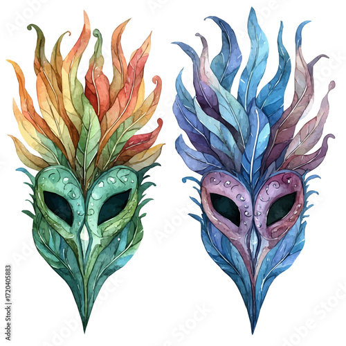 Rio Feathered Costumes, watercolor illustration vector, isolated on a white background.