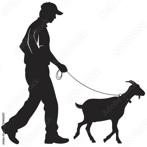 Farmer leading goat silhouette
