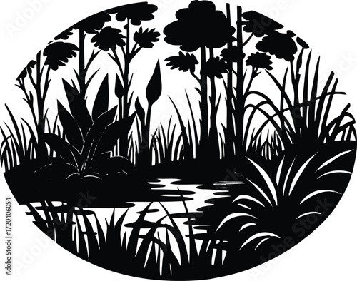 Swamp Flora Silhouette | Wetland Nature Plant Vector
