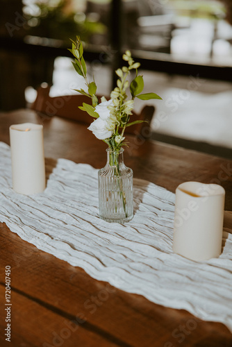 Rustic and Modern Wedding Reception Candle Decor with Bud Vases