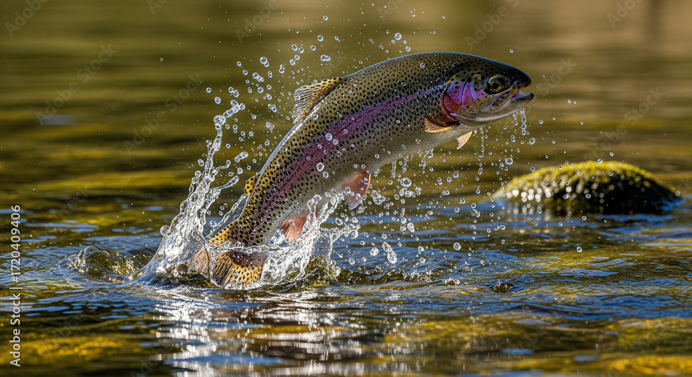 Obraz premium A fish swims in a park fountain, its fin breaking the tranquil water