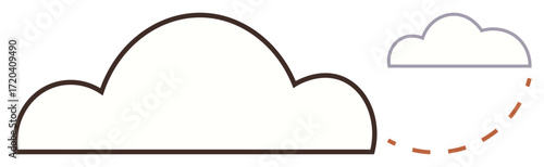 Large bold cloud transitioning into smaller outline cloud with dashed line. Ideal for transformation, downsizing, adaptation, progress, minimalism, change, resource management. Simple flat metaphor