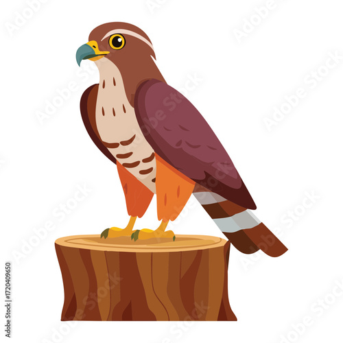 Majestic Hawk Bird Perched on a Tree Stump with a Confident and Regal Pose