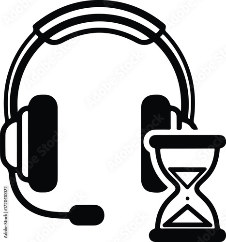Silhouette call center headset with hourglass timer vector illustration