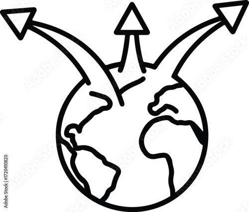 Silhouette global outbound strategy directions with earth and arrows vector illustration