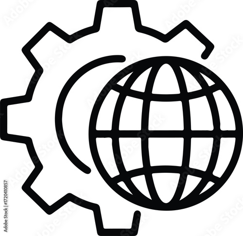 Silhouette global technology automation solutions conceptual outline vector illustration