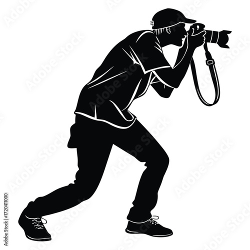 Photographer adjusting camera strap silhouette