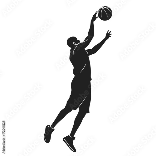 Basketball player catching rebound silhouette