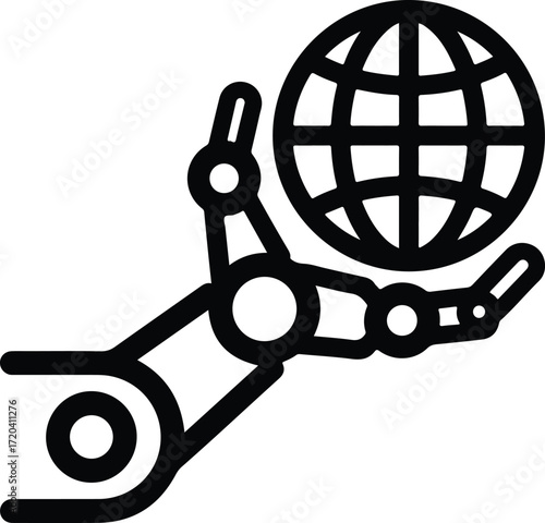 Silhouette robotic hand holding a globe showing global reach vector illustration
