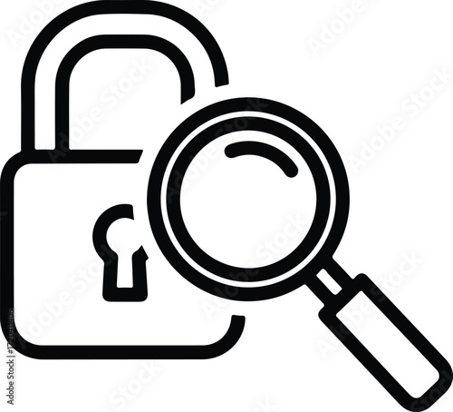 Silhouette security lock with magnifying glass concept vector illustration