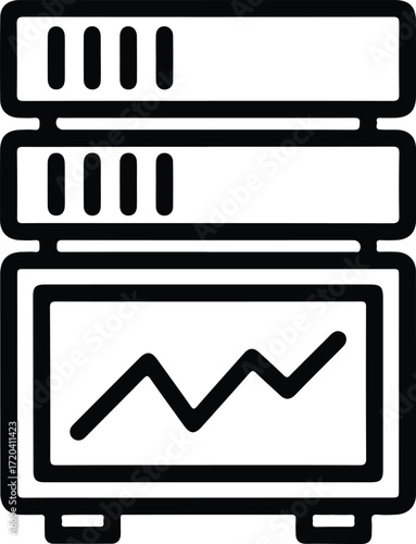 Silhouette server rack icon with chart display vector illustration