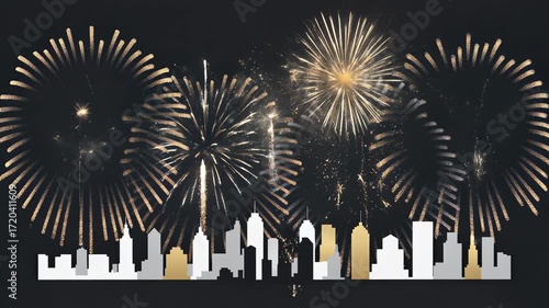 Spectacular fireworks light up the urban night