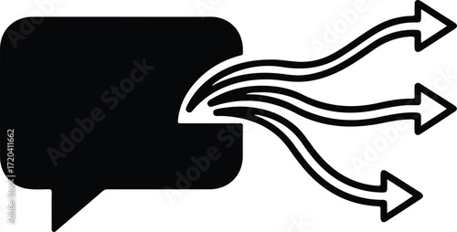 Silhouette speech bubble with outgoing arrows direction vector illustration