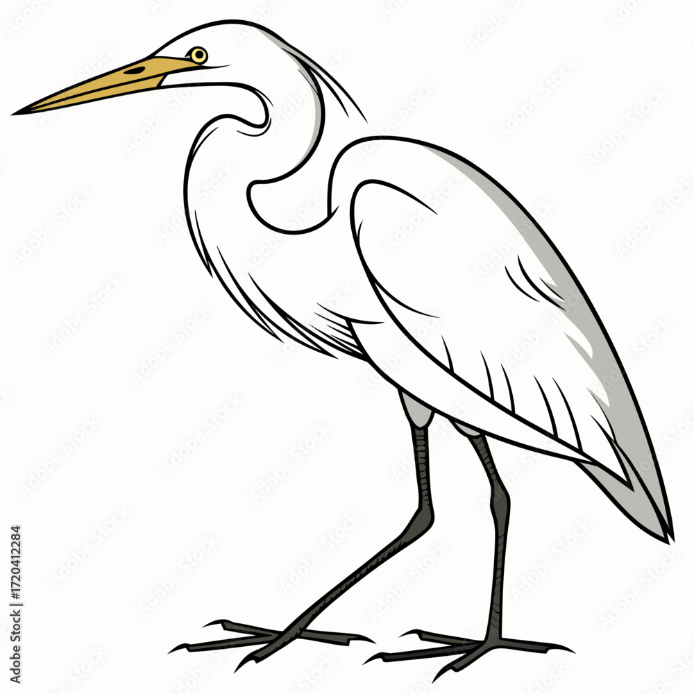 Fototapeta premium Flying Egret Bird Silhouette Vector Illustration on White Background, Egret in Flight Silhouette, Bok Pakhi Flying Pose Vector, Minimal Bird in Air Clipart