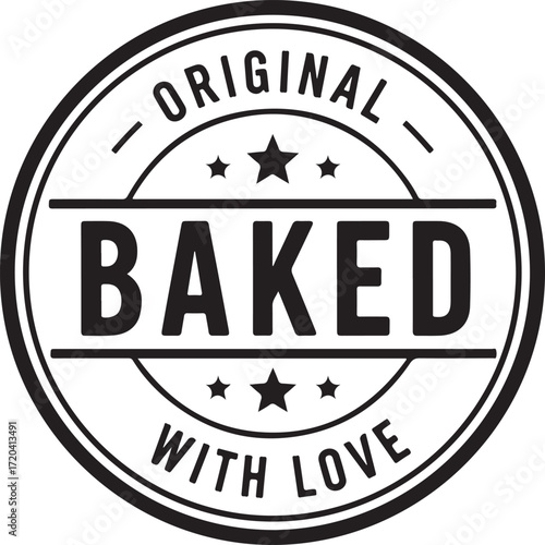 Authentic baked goods emblem featuring 'original baked with love' text and stars inside a circular badge for culinary branding and food industry isolated on transparent background
