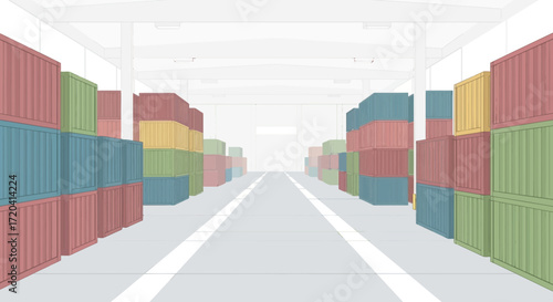 Rows of colorful shipping containers in a port or storage area.