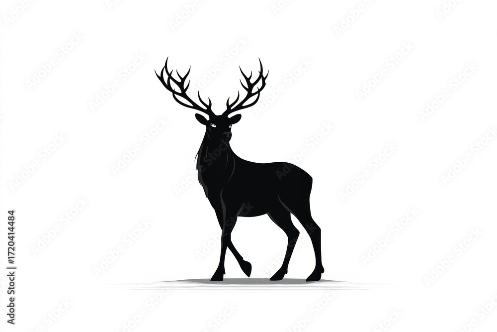 Naklejka premium Silhouette of a majestic stag with large antlers in minimalist design