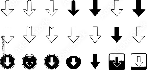 Down arrow vector icon set. scroll illustration sign collection.