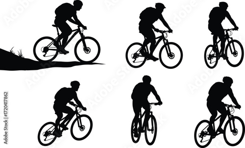 biking, bike, bicycle, sport, silhouette, man, action, male, recreation, activity, hobby, person, cyclist, sports, mountain biking, trail, extreme sport, outdoor 