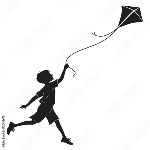 Child chasing kite silhouette