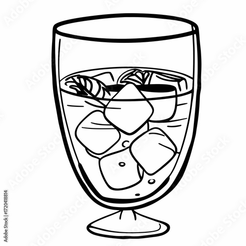 Continuous line drawing of gin and tonic cocktail in glass  