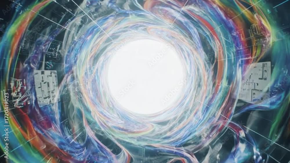 Hyperspace Portal: A vibrant and mesmerizing artistic depiction of a portal or wormhole, featuring a swirling vortex of colors and light.