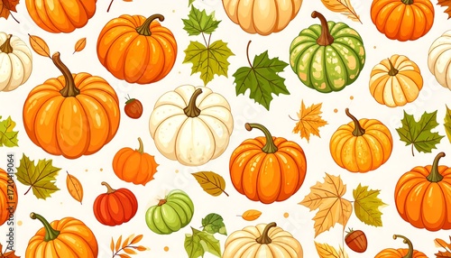Autumnal pumpkin and leaf pattern design