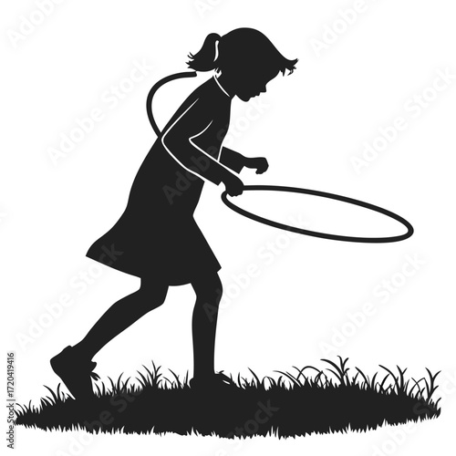 Girl spinning hula hoop silhouette
