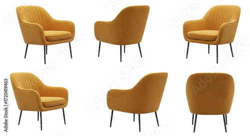 Yellow Upholstered Armchair in Multiple Views furniture