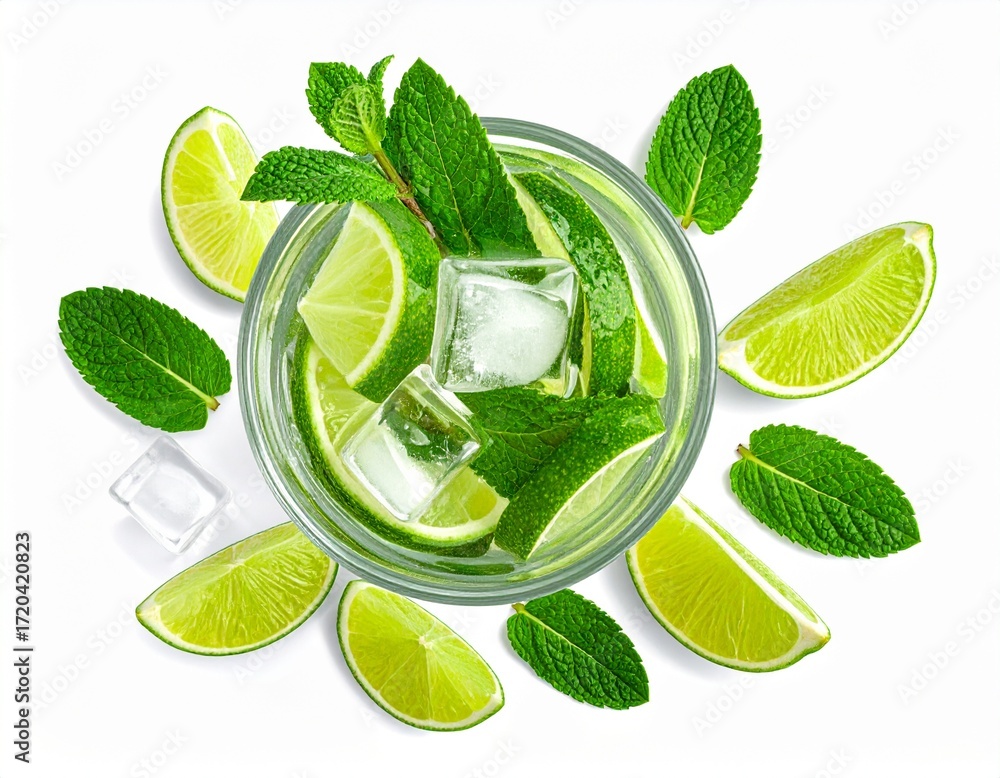 Obraz premium Glas Mojito mittig auf weißem Hintergrund
