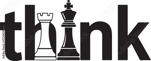 Intelligent wordplay chess pieces representing 'think' symbolizing strategy and intellectual prowess in business or games isolated on transparent background