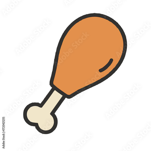 Craving Comfort Food? Delicious Cartoon Chicken Leg Ready to Eat! Perfect for Restaurant Menus, Cooking Blogs, and Fun Recipe Designs, Simple and Appealing