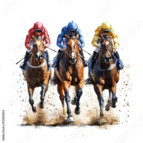 Mongolian Horse Racing, watercolor illustration vector, isolated on a white background.