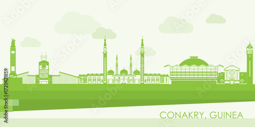 Green Skyline panorama of city of Conakry, Guinea - vector illustration
