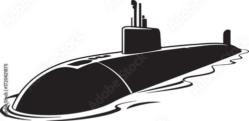Silhouette Submarine Vector Illustration Maritime Vessel Naval Submersible Underwater Boat Isolated