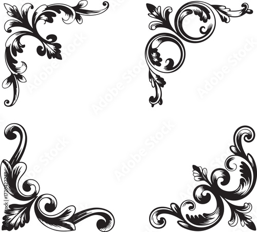 Ornate Corner Flourishes and Frame Elements for Invitation or Certificate Border Decoration