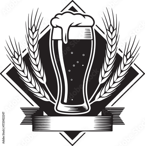 Craft Beer Emblem with Wheat Stalks and Diamond Frame for Brewery or Pub Logo Design Template