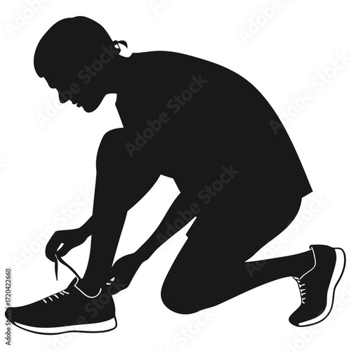 Runner tying shoelace silhouette