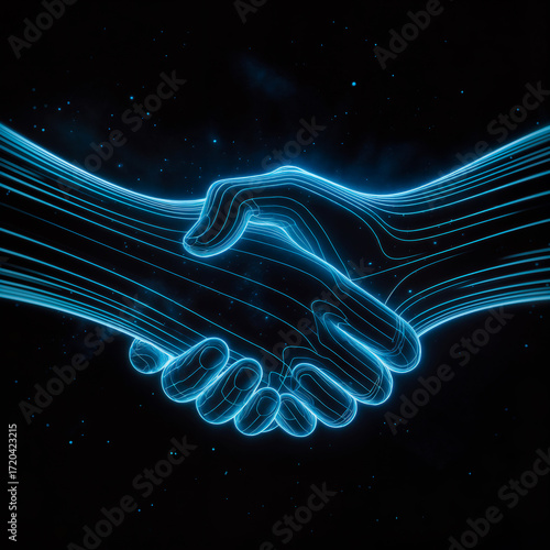 Neon Handshake Futuristic Partnership and Agreement