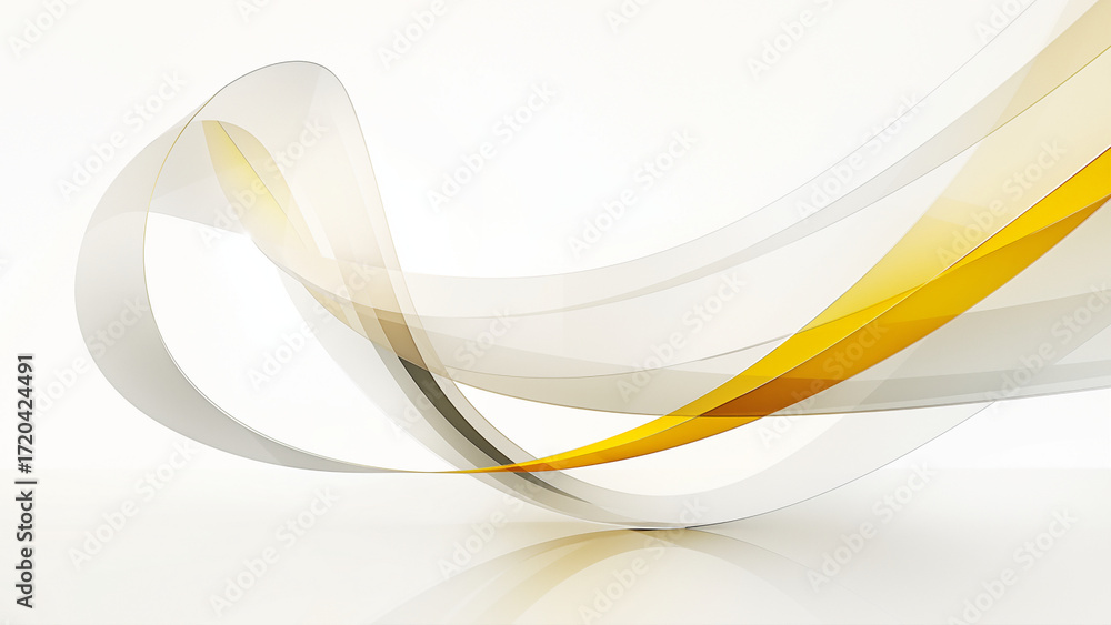 Naklejka premium 白い空間に浮かぶ黄色とグレーの半透明なリボン