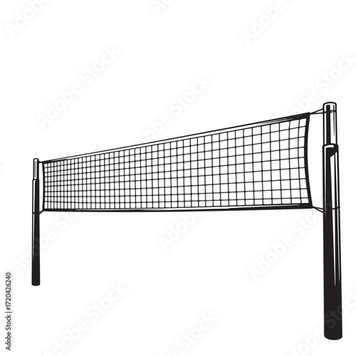 Simple black and white illustration of a volleyball net for sports and recreational designs