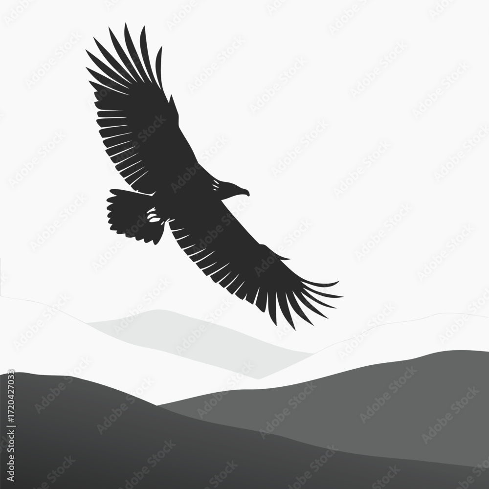Obraz premium Eagle soaring over valley silhouette