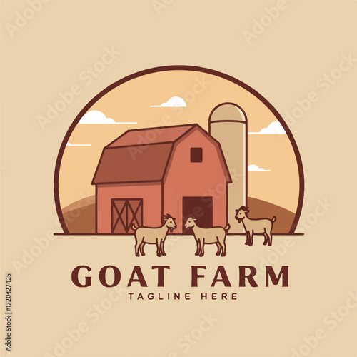 Farm logo with goats barn and silo