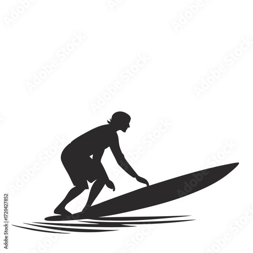 Surfer paddling out to sea silhouette