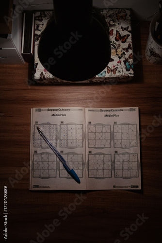 Close-Up of a Sudoku Puzzle on a Desk