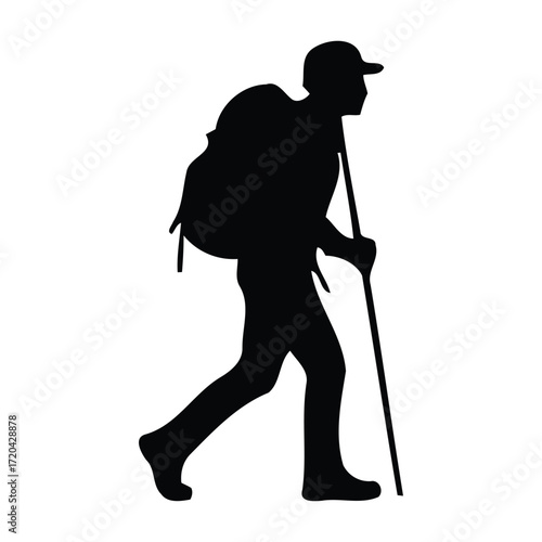 Silhouette of a Hiker with Backpack Embracing the Outdoor Adventure