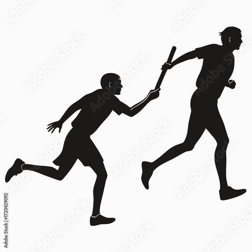 Runner passing baton in relay race silhouette